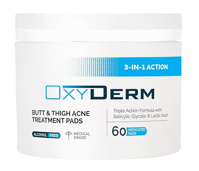 Butt & thigh Acne Treatment Pads - Exfoliating Pads to Eliminate Acne Causing Bacteria. Removes Pimples, Blemishes & Ingrown Hairs for the Buttocks & Thigh Area for Both Men & Women.