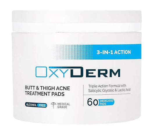 Butt & thigh Acne Treatment Pads - Exfoliating Pads to Eliminate Acne Causing Bacteria. Removes Pimples, Blemishes & Ingrown Hairs for the Buttocks & Thigh Area for Both Men & Women.