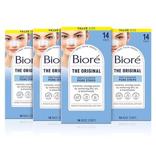 Bioré Original Blackhead Remover Strips, Deep Cleansing Nose Strips With Instant Pore Unclogging, Features C-Bond Technology, Oil-Free, Non-Comedogenic Use, 14 Count, Pack of 4