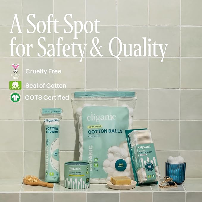 Cliganic Premium Cotton Rounds for Face (100 Count) | Makeup Remover Pads, Hypoallergenic, Lint-Free | 100% Pure Cotton