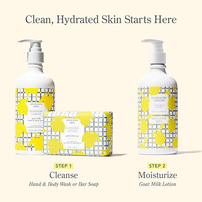 Beekman 1802 Goat Milk Hand Wash, Sunshine Lemon - Scented - 12.5 oz - Cleanses, Softens & Nourishes Skin - Good for Sensitive Skin - Cruelty Free - Ready For Use, Pump Inserted
