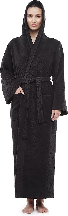 Arus Women's Hooded Classic Bathrobe Turkish Cotton Robe with Full Length Options