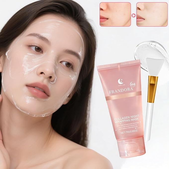 Collagen Night Wrapping Mask,Sleeping Overnight Peel off Facial Mask,Elasticity & Hydration,Hydrates and Tightens Skin，Korean Skincare for Face Glass Skin 2.65oz