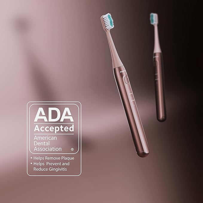 Aquasonic Icon ADA-Accepted Rechargeable Toothbrush | Magnetic Holder & Slim Travel Case | 2 Brushing Modes & Smart Timers | Gentle Micro-Vibrations (Blush)