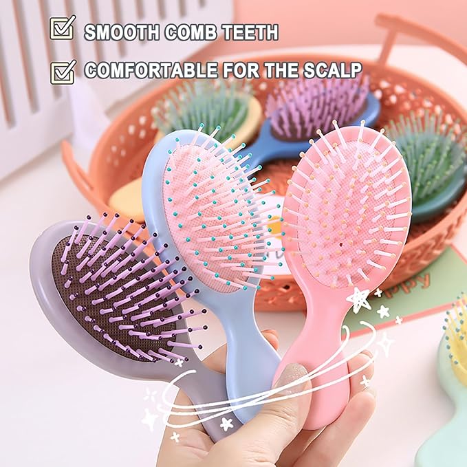 50 Pieces Mini Wet Hair Brush Travel Detangling Brush Soft Bristles for Most Hair Types with Ease Knots Without Tears or Breakage, Bright Surface, 10 Colors