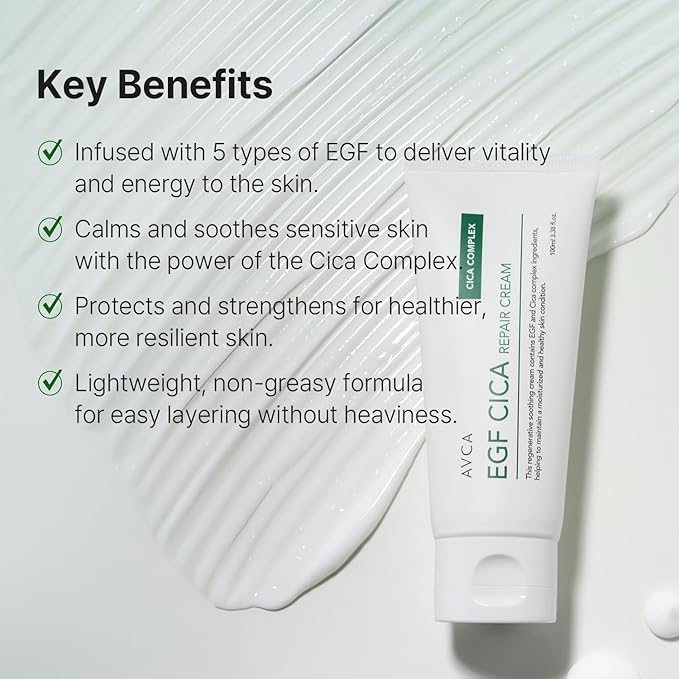 AVCA EGF Cica Repair Cream for Sensitive Skin, Redness Relief, and Hydration 100ml/3.38fl. oz.