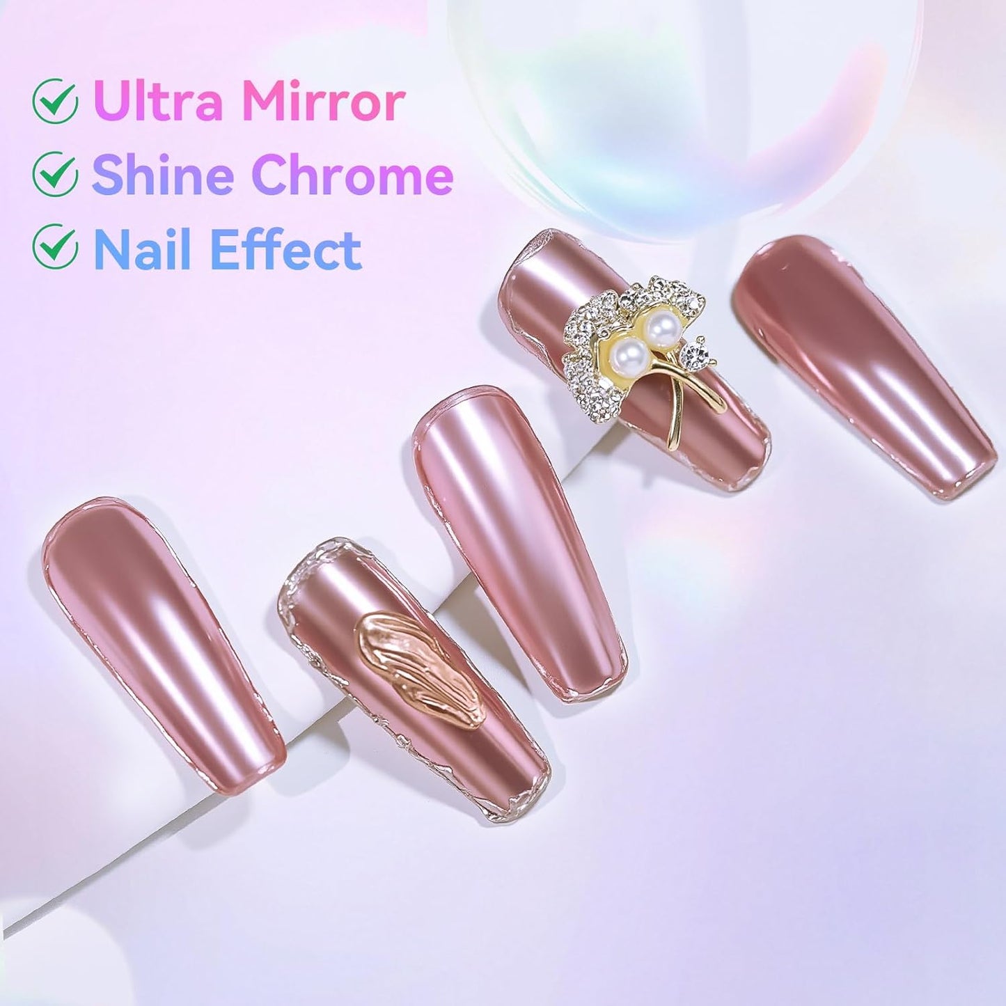 Makartt No Wipe Gel Top Coat for Chrome Nail Powder - Clear High Gloss Mirror Shine Top Coat Gel Nail Polish, Long Lasting Soak-Off LED UV Lamp, DIY Home Salon Art Design Gifts, 8ml Pink Bottle