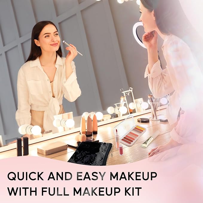 Color Nymph Teen Girls Makeup Kit, Black Sequin Make Up Bag with Makeup Sets For Teens Makeup Gift Kit Bag For Girls Eyeshadow Palette Lip Gloss Eyeliner Mascara Fit For Wedding Party Cocktail Prom