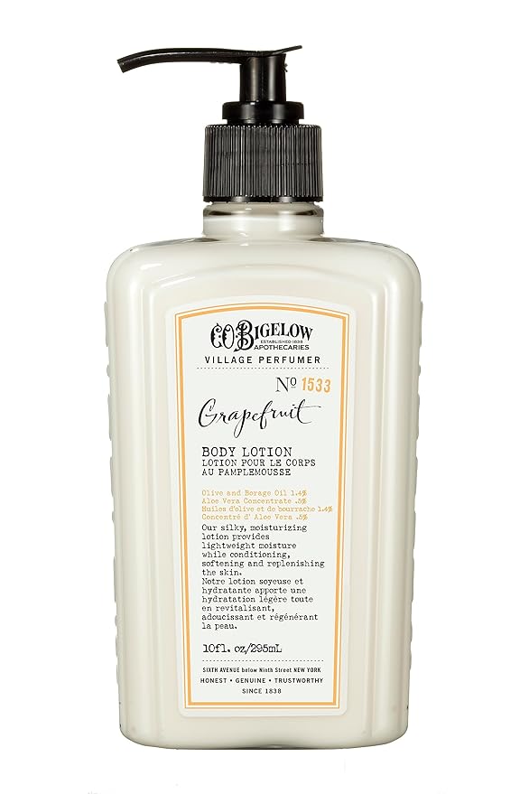 C.O. Bigelow Grapefruit Body Lotion, Village Perfumer Moisturizing Body Lotion with Aloe Vera, Borage Oil & Olive Oil, 10 Fl Oz