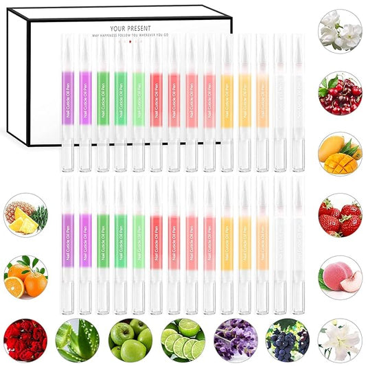 28Pcs Nail Cuticle Oils Nutrition Oil Pen Nail Nourishment Pens 28 Smell Cuticle Revitalizer for Agnail Nourish Skin NailCare (28pcs)
