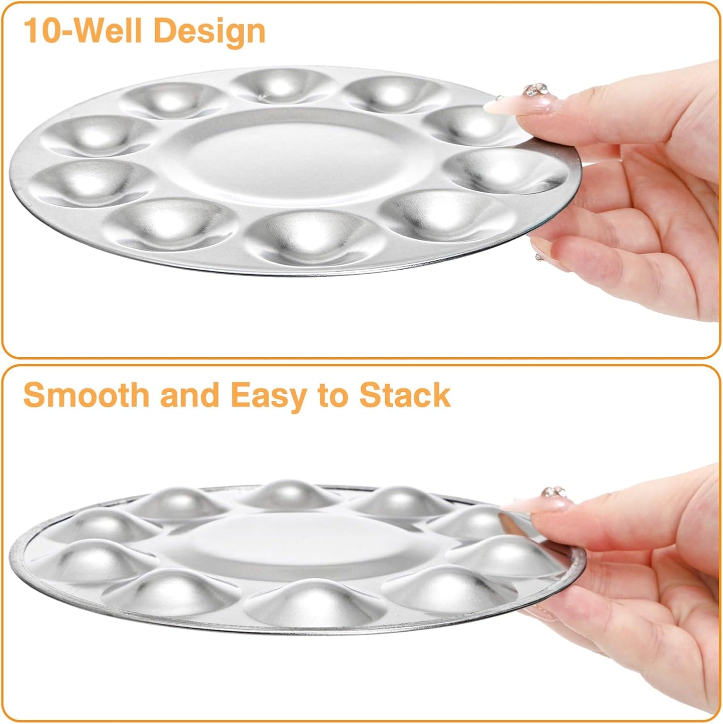 10 Pack Paint Tray Palettes, 6.7" Metal Paint Mixing Pallets, 10-Well Painting Palette, Washable Round Paint Holder Tray for DIY Craft Professional Watercolor Oil Art Painting Project, Silver