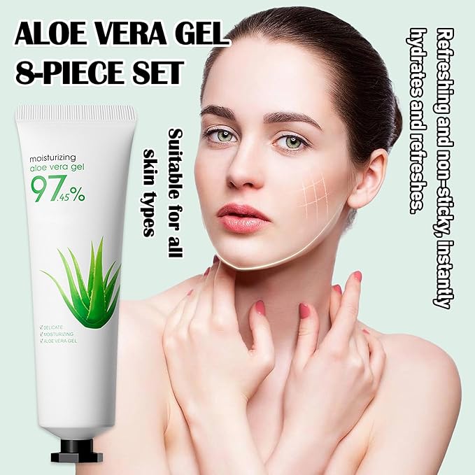 8Pcs Organic Aloe Vera Gel for After Sun Skin Care,Natural Moisturizing Aloe Vera Gel for Face & Body,Easy to Portable Face Moisturizer,Travel Size Pure Vera Aloe Gel for all Skin Types F