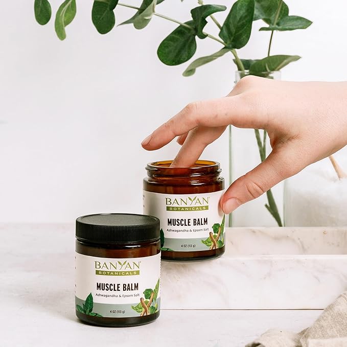 Banyan Botanicals Muscle Balm – Organic Muscle Massage Balm with Ashwagandha Root & Epsom Salt – Supports Healthy Circulation & Soothes Tired Muscles – 4oz – Non GMO Sustainably Sourced Petroleum Free