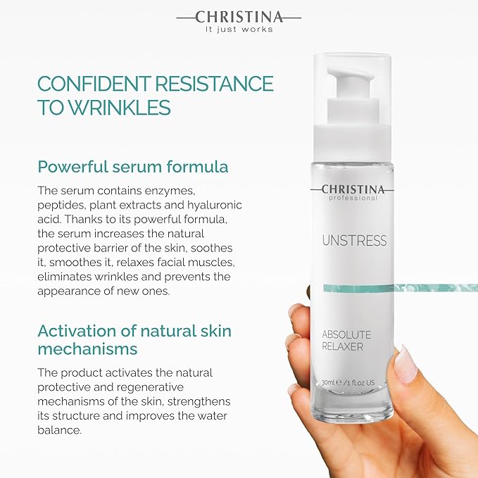 Christina Unstress Absolute Relaxer Peptide Serum for Face with Hyaluronic Acid | Boosts Collagen and Elastin | Face Serum with Easy Application for All Skin Types