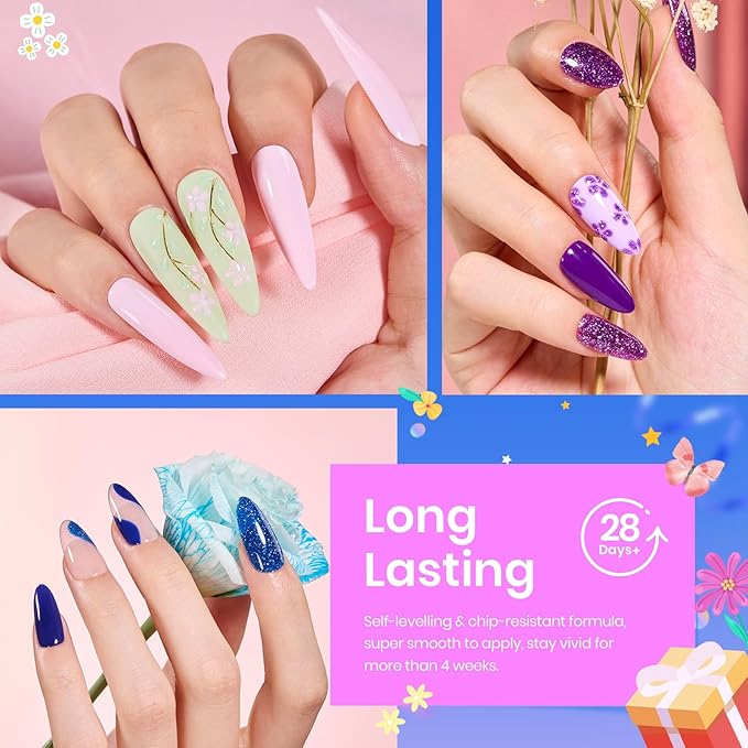 beetles Gel Nail Polish Set 36 Colors Pink Red Green Blue Gel Polish Verse of Flower Collection Nail Kit with 3Pcs Base Top Coat Soak off UV Gel & Nail Art Stickers Gifts for Women