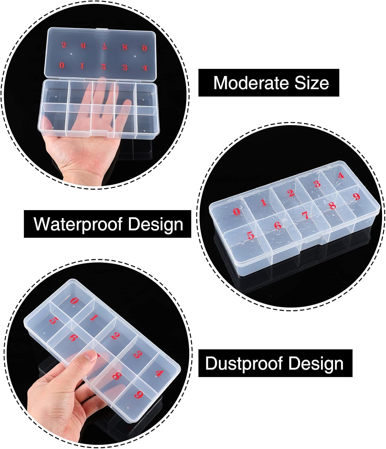 2 Pieces Nail Tip Box Empty False Nail Tips Organizer Box with 10 Number Spaces Storage Case Container Nails Plastic Grid Boxes for Fingernail Crystal Jewelry Accessories(White)