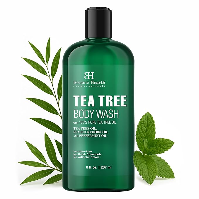 Botanic Hearth Tea Tree Body Wash | 8 Fl Oz | Helps Soothe Itchy, Dry Skin, Antifungal Body Wash With 100% Pure Tea Tree Oil | Sulfate Free, Paraben Free, For Men And Women