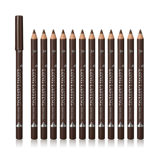12 Pcs Brown Eyebrow Pencil Eyeliner Makeup，Soft Textured，Easy to Color，Long Lasting，Waterproof Eyebrow Pen for Fills in Sparse Areas and Gaps，Create a Natural Eye Brow
