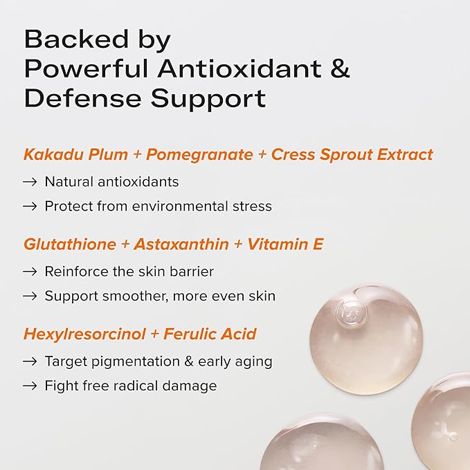 BRIGHTEN 15% Stabilized Vitamin C Serum with Glutathione, Ferulic Acid, Hexylresorcinol, Kakadu Plum, Vitamin E, Brightening, Glowing Skin, Anti-Aging 1 fl oz