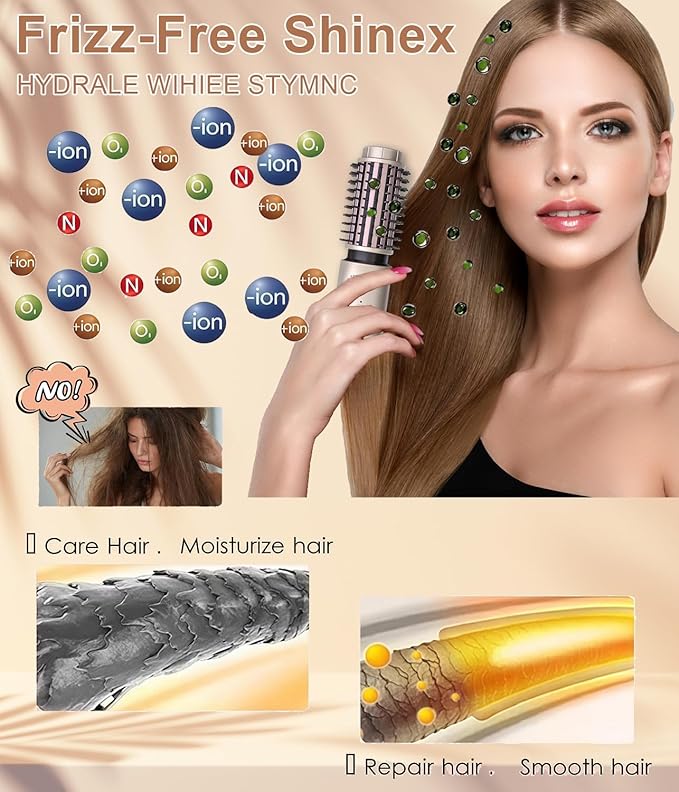 Cordless Hair Curling Iron Brush, 1.5" Mini Cordless Hair Curler, 3-in-1 Travel Curling Brush Hair Straightener Comb Rechargeable, 7000mAh Portable Ionic Heated Curling, Gold