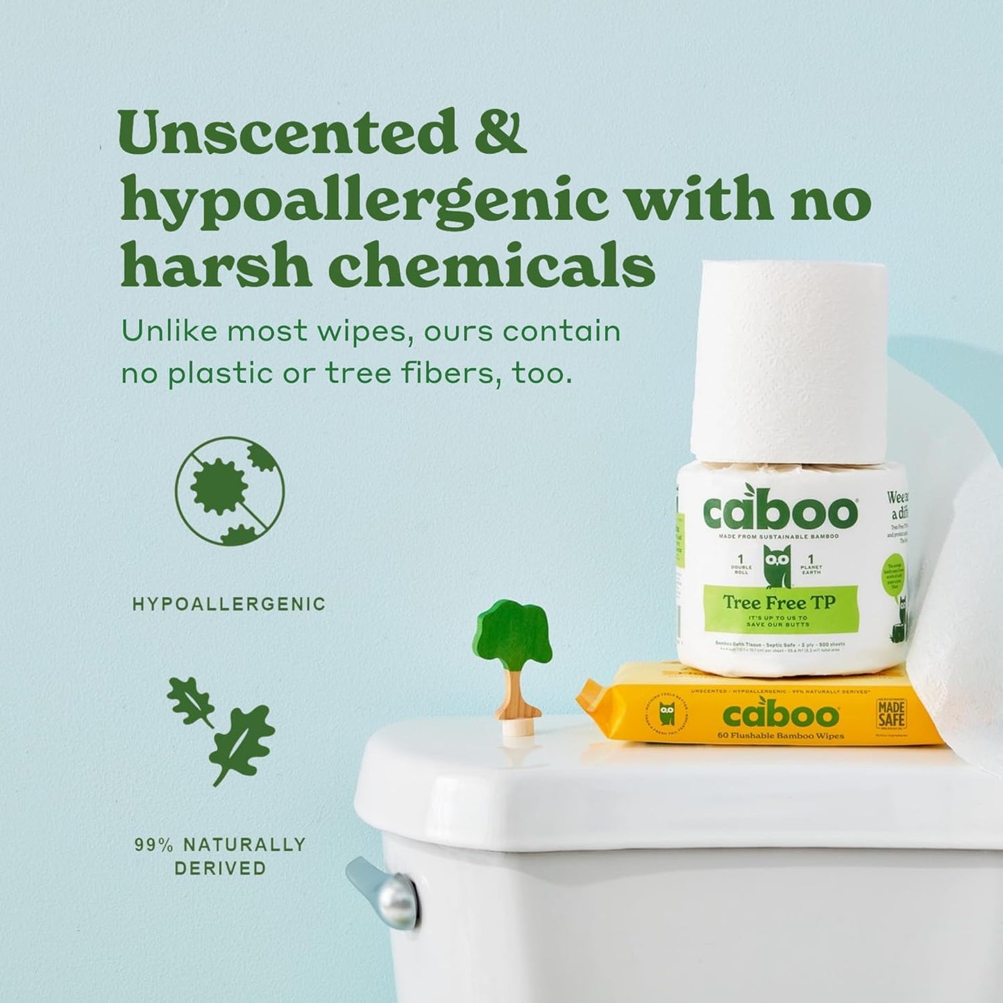 Caboo Tree Free Flushable Wipes, Certified Flushable, Septic Safe, Biodegradable, Chemical Free, Unscented Wipes for Adults made with Renewable Bamboo Based Viscose (Pack of 3, Total of 180)