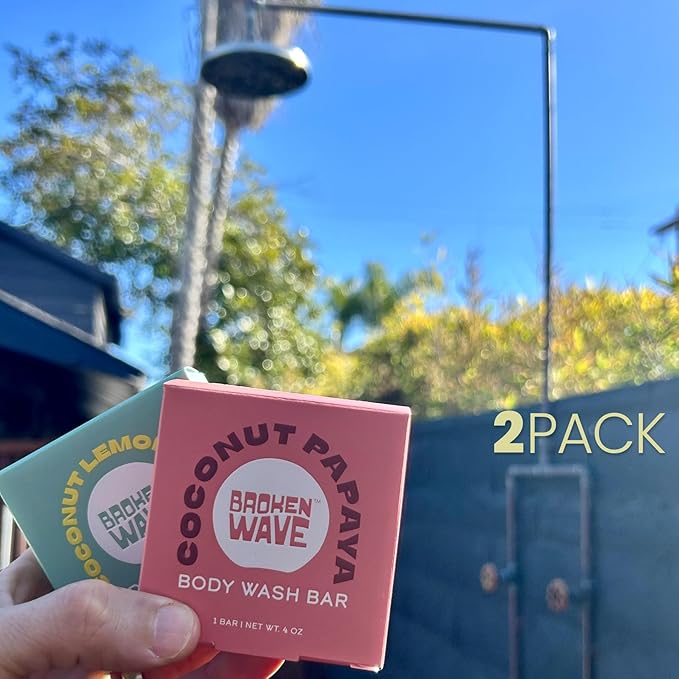 Broken Wave Body Wash Bar Soap | Moisturize, Nourish, Hydrate, Soothe All Skin Types | Natural Fragrance | Vegan, Cruelty, Sulfate, Paraben, and Plastic Free | Made in USA (2 Pack)