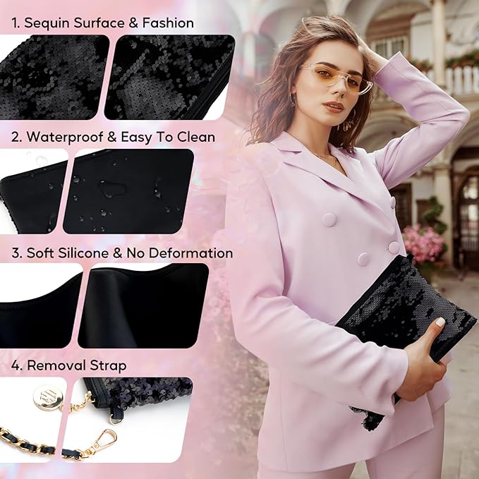 Color Nymph Teen Girls Makeup Kit, Black Sequin Make Up Bag with Makeup Sets For Teens Makeup Gift Kit Bag For Girls Eyeshadow Palette Lip Gloss Eyeliner Mascara Fit For Wedding Party Cocktail Prom