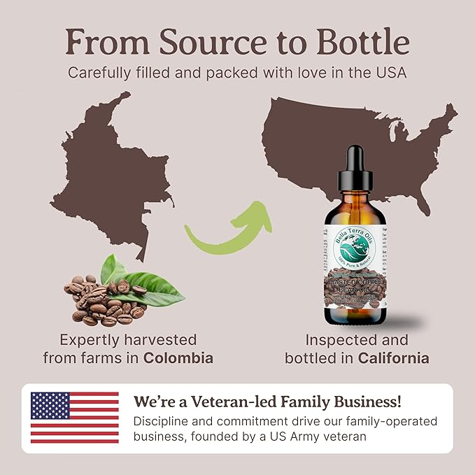 Bella Terra Oils - Roasted Coffee Bean Oil 8 oz - Celebrate the Pure Coffee Oils Essence, Packed with Vitamin E, Perfect for a Nourishing Skin Experience