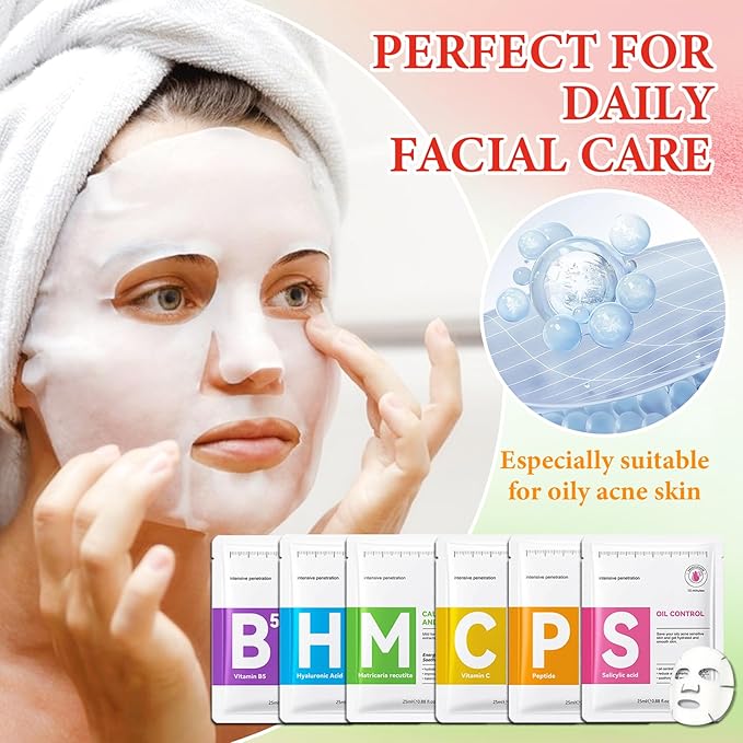 12 Pack Variety Facial Sheet Masks Skin Care Set, Hydrating Bulk Sheet Face Masks Skincare Gifts Set for Women Men, Long Lasting Moisturizing Face Mask Skincare for All Skin Type（07)