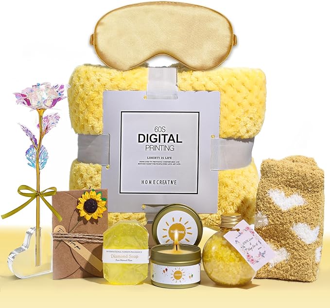 Birthday Gifts for Women Self Care Gifts Get Well Soon Gifts, Rose Relaxing Spa Gifts Basket Care Package, Luxury Flannel Blanket, Unique Mothers Day Idea Gifts for Mom Her Grandma Friend Sister Wife