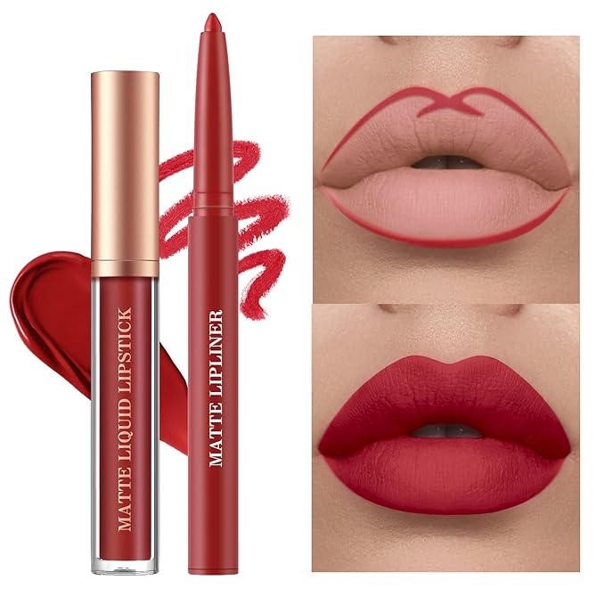 BestLand 6Pcs Matte Liquid Lipstick + Lip Liner Pens Set, One Step Lips Makeup Kits Pigment Velvety Nude Lip Stain Waterproof Long Wear Lip Gloss Make up Gift Set (Natural Allure Bundle)