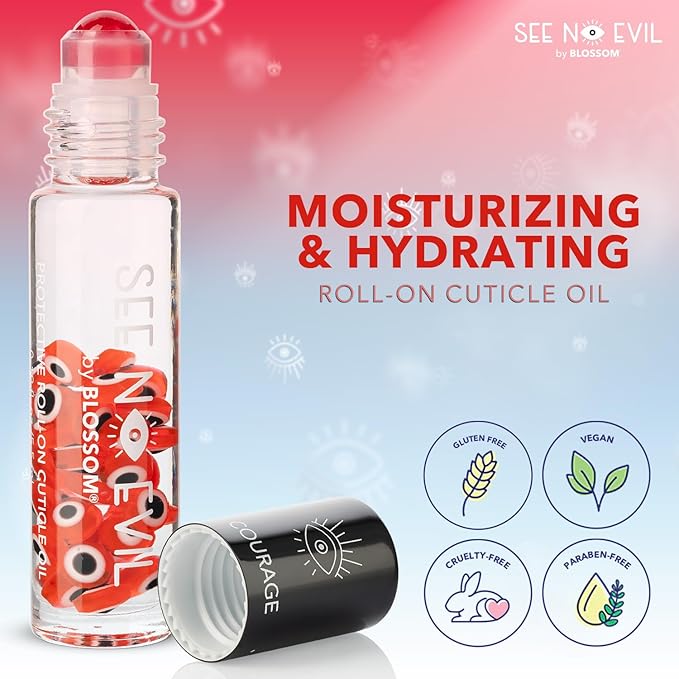 Blossom Hydrating, Moisturizing, Strengthening, Scented Cuticle Oil 0.5oz + See No Evil Rollerball Cuticle Oil 0.19oz, 2 Pack Bundle, Rose