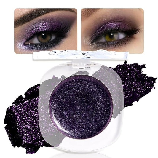 Dark Purple Cream Glitter Shimmer Metallic Eyeshadow Palette Makeup Halloween Birthday Party Wear, Natural Single Mini Instant Holographic Eyeshadow For Women, Sombras Crema Para Ojos