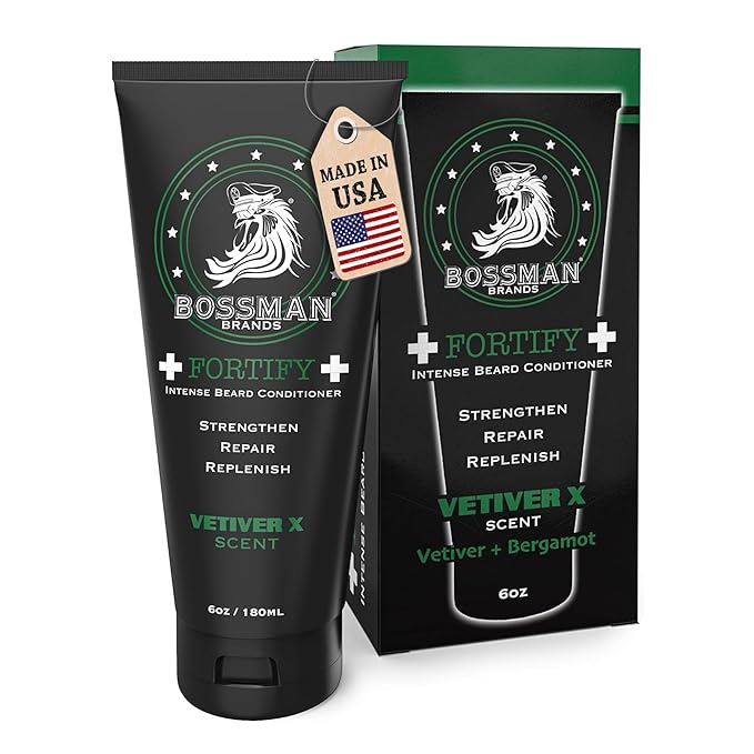 Bossman Fortify Intense Beard Conditioner for Men (Vetiver X Scent) – Moisturizes, Replenishes & Protects with Natural Ingredients – Thicker Formula, Made in USA