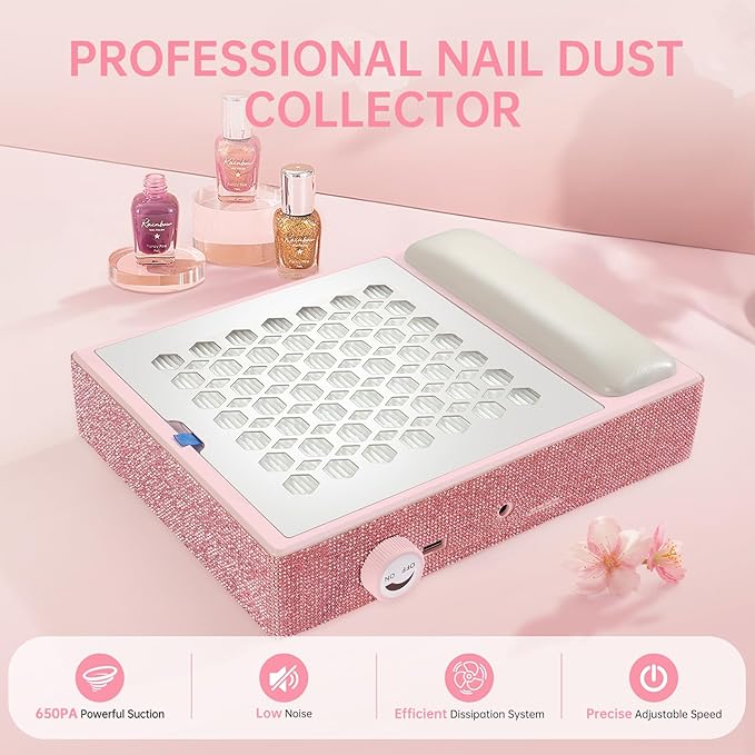 Cordless Nail Dust Collector,Brushless Turbo Fan Dust Collector Nail Tech 30pcs Cotton Filter,Rechargeable Dust Suction Machine for Acrylic Gel Polish Manicure at Salon&Home