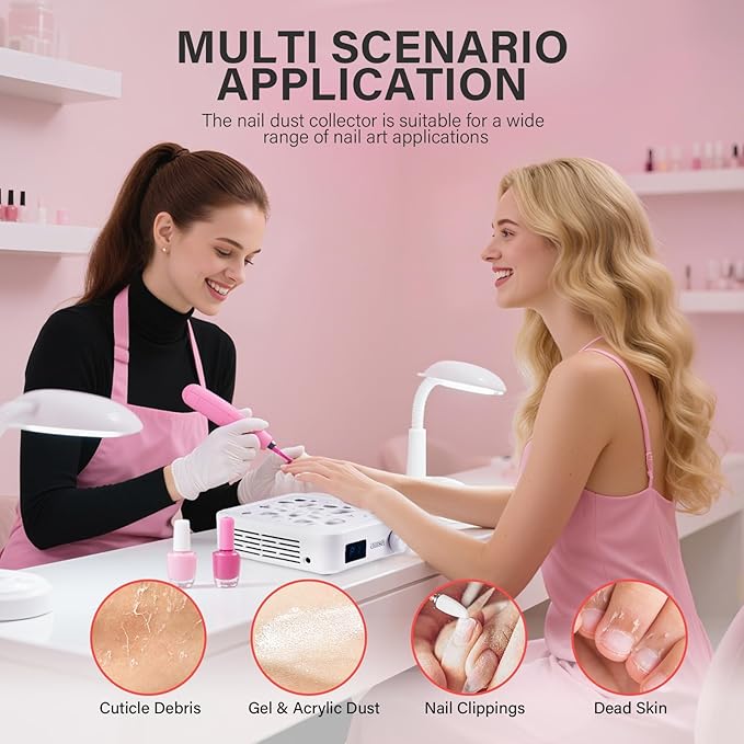 Aillsa Nail Dust Collector: Professional Powerful Suction Dust Collector Nail Tech Adjustable Speed with LED Display & Brush & Filter Paper Dust Collector for Manicure Salon & Home Use（White）
