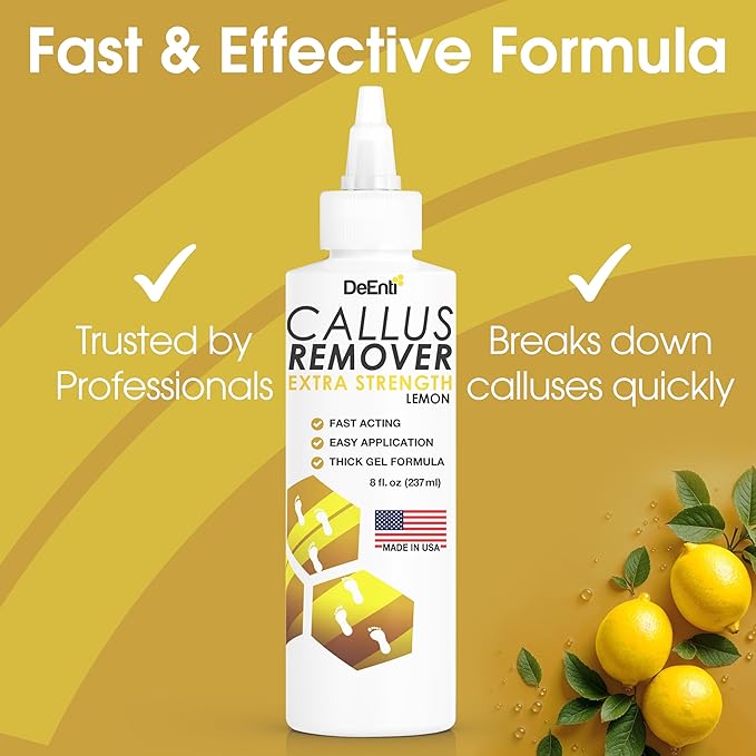DeEnti Callus Remover for Feet, Extra Strength Foot Callus Remover Gel, 8oz Salon Grade Home Pedicure Supplies for Dry Skin, Cracked Heel, Professional Strength Foot Care, Lemon