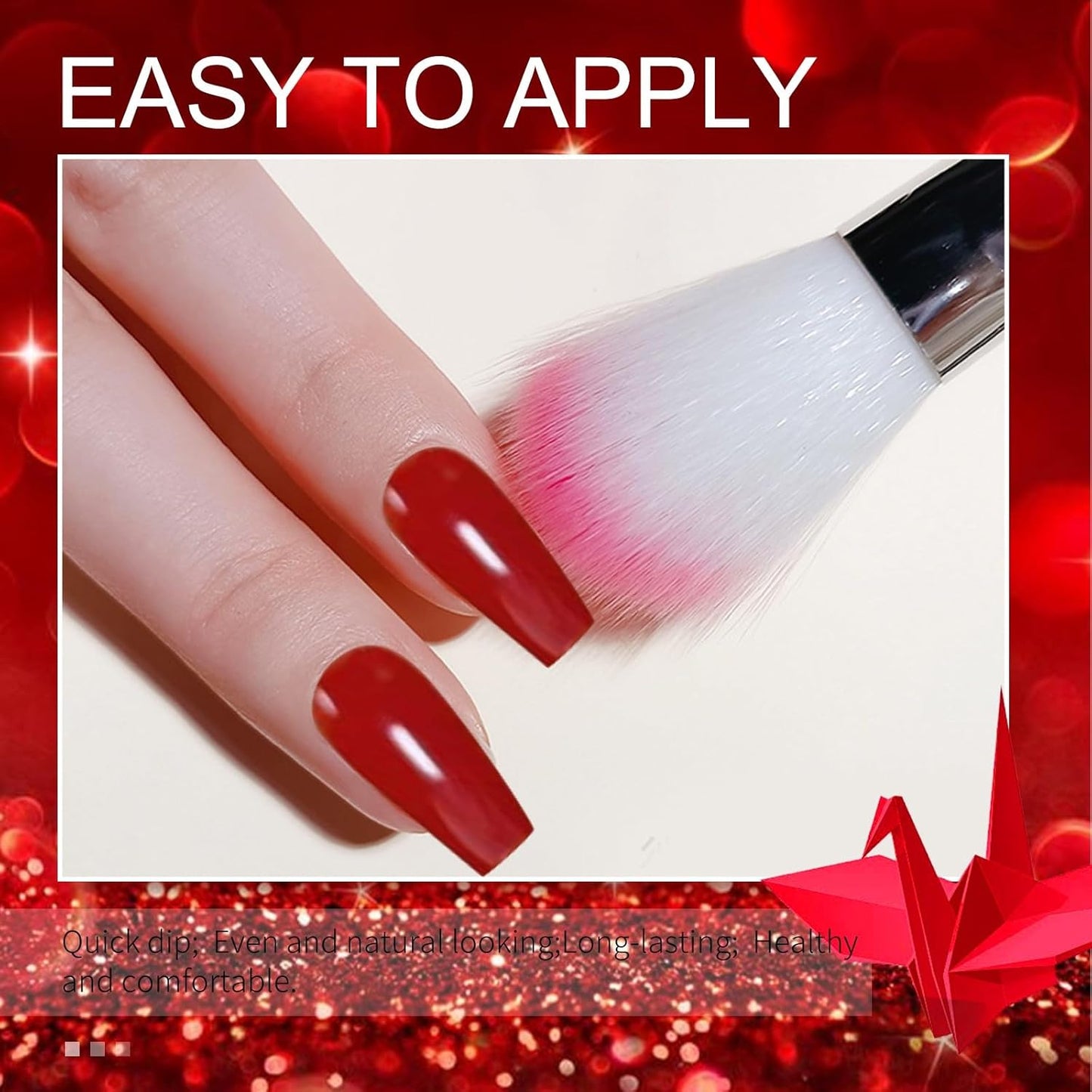 Honey Joy Dip Powder Nail Kit Starter,4 Colors Deep Red Glitter Holographic Black Dipping Powder Liquid Set with Base Top Coat for Nail Art Manicure Salon DIY No LED Nail Lamp Needed, Dip-7pcs-08