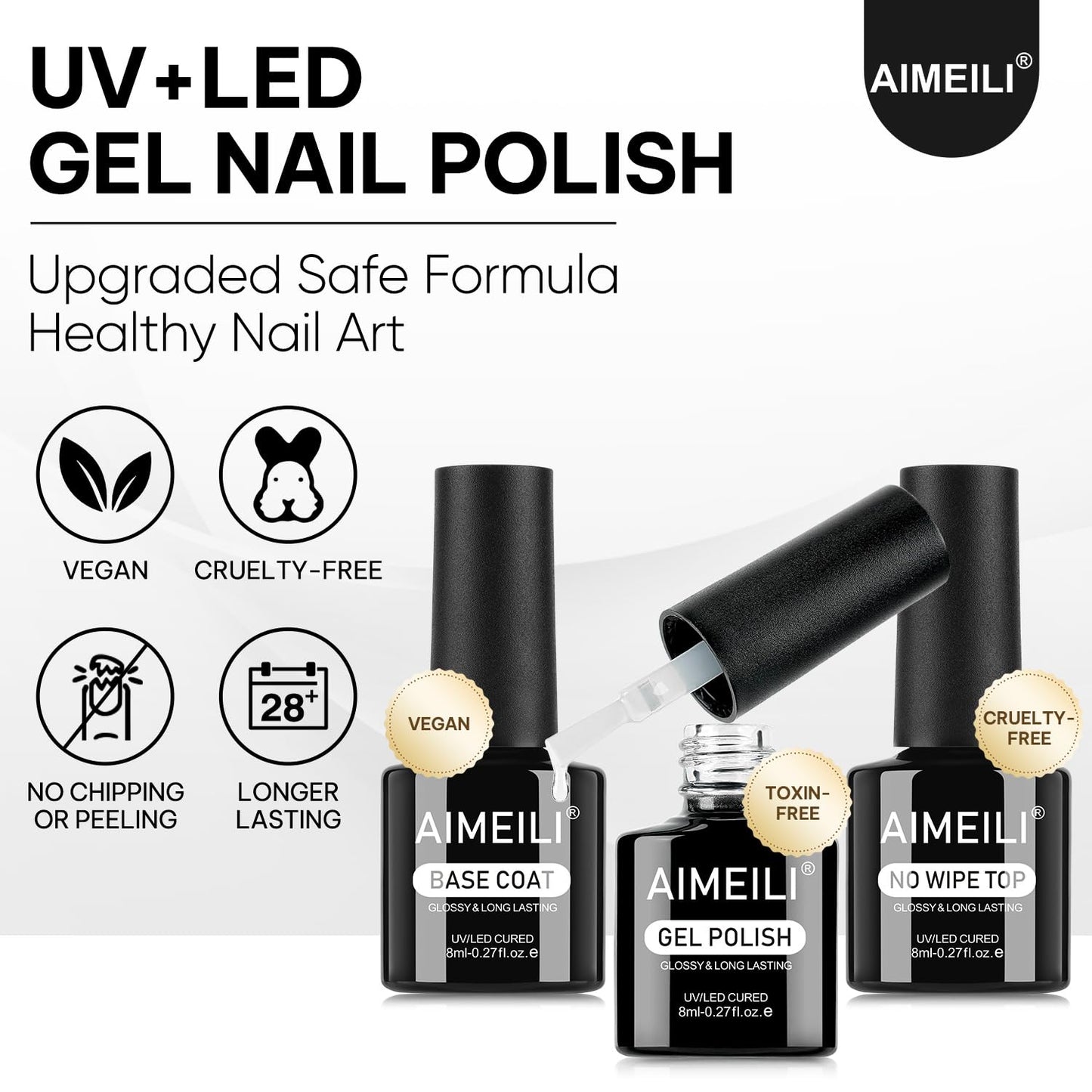 AIMEILI Nail Blooming Gel Base Coat Top Coat Kit 3pcs, Hema Free, Cruelty Free, Vegan, High Gloss Gel Nail Polish Long Lasting Spreading Marble