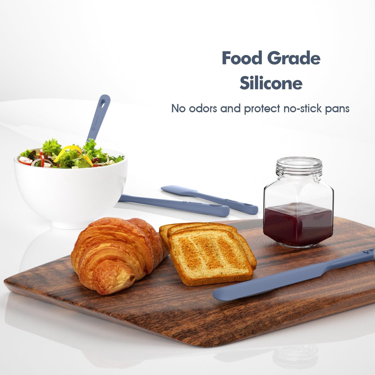 5 Pieces Silicone Spatula Set, Food Grade Rubber Spatula, Upgrade Strong Handle with Ergonomic Grip, Heat Resistant Up to 600°F for Nonstick Cookware, Cooking Blue