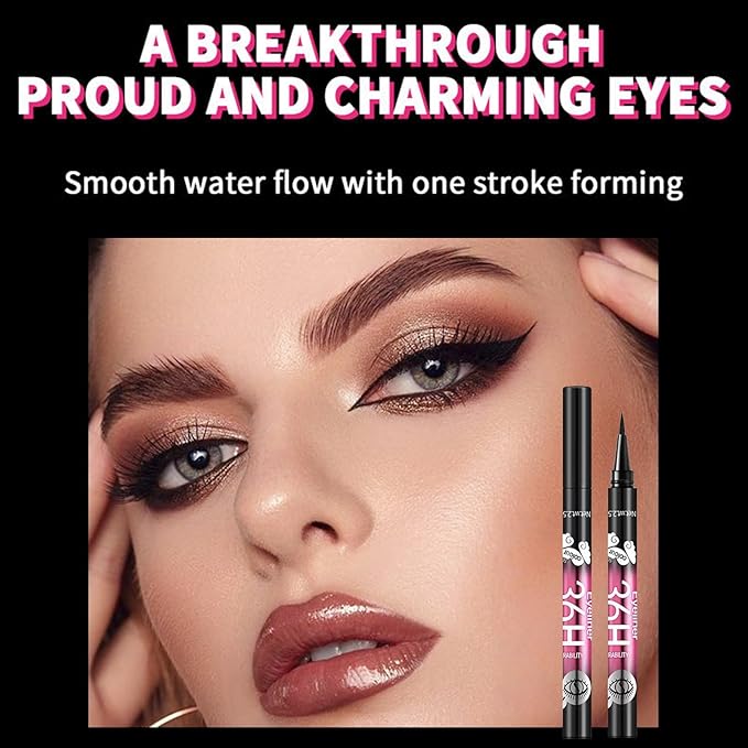 12 Pcs Black Eyeliner Pen, Long-Wearing & Waterproof Eyeliner, Quick-Drying Liquid Eye Liner, Smudge-Resistant Black Eye Liner for All Skin Tones, Highly-Pigmented Eye Makeup