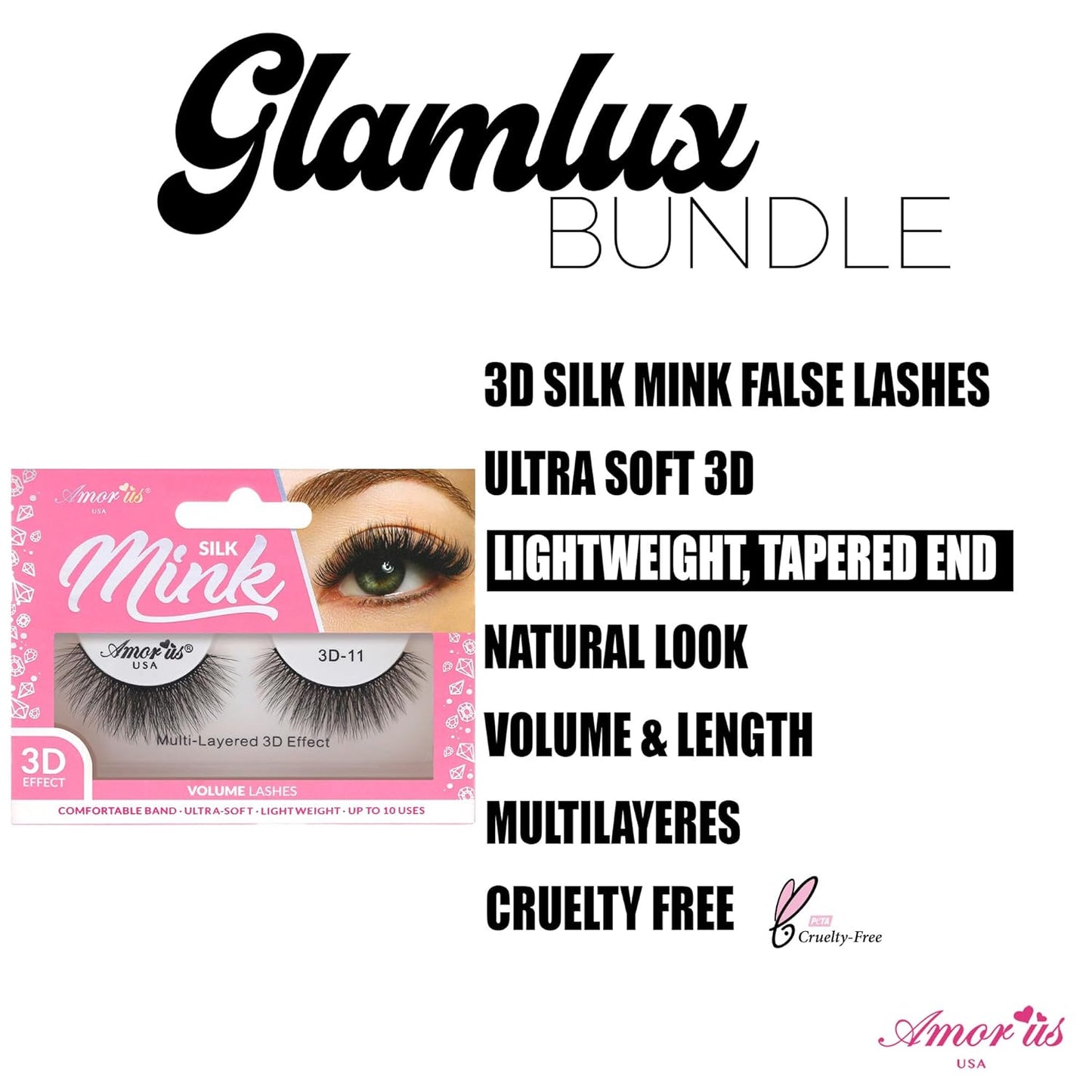 Beauty Mystery Bundle Amorus Flush Blush Powder, Long Lasting, Buildable formula, 3D Mink Reusable Eyelashes, Sweet Dose Lip Oil Nourishing & Exfoliating