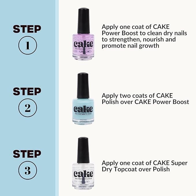 CAKE Power Boost Nail Strengthener & Nail Polish Duo: Color ""Perfect Day at Coco Cay"" - Keratin, Vitamin E, & Biotin Enriched, Nail Growth & Nail Hardener, (1 FL oz) CAKE Nail Treatment & Color, 2