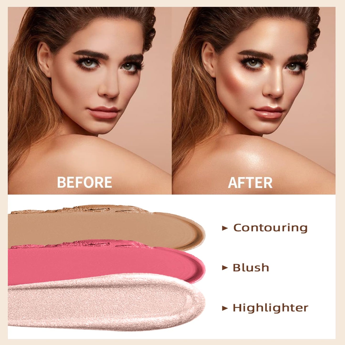 3 Pcs Cream Contour Stick Makeup Kit, Shades with Highlighter, Blush and Bronzer Contour Stick for Sculpt the Cheeks, Waterproof, Matte & Dewy Finish (Fair-Light,#03+#09+#12)