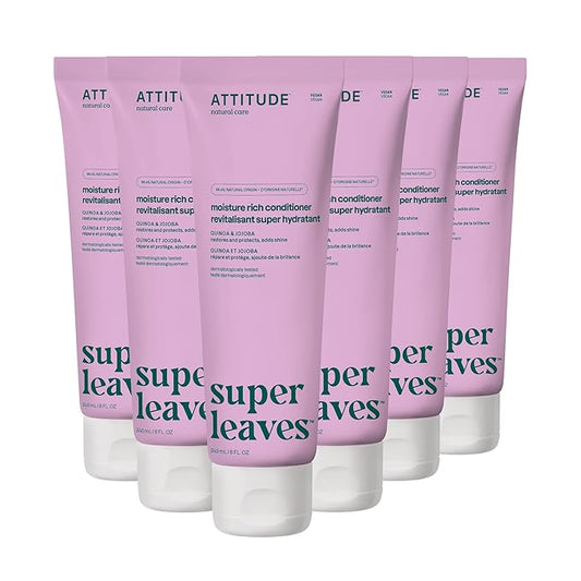 ATTITUDE Moisture Rich Hair Conditioner, For Dry and Damaged Hair, Naturally Derived Ingredients, Vegan Detangler, Dermatologiocally Tested, Quinoa and Jojoba, 240 mL (Pack of 6)