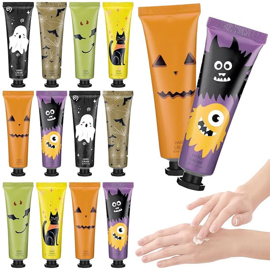12 Pack Halloween Hand Cream Gift Sets for Women Ghost Mini Hand Lotion Bulk Travel Size Moisturizing Cream Halloween Party Favors Gifts for Stocking Stuffers 6 Natural Plant Fragrances