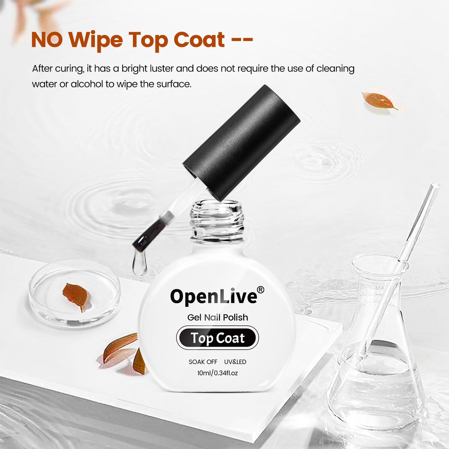 No Wipe Gel Top Coat - 10ml Clear Glossy High Shine Long Lasting Top Coat Gel Nail Polish Nail Manicure Soak Off Nail need U V Lamp