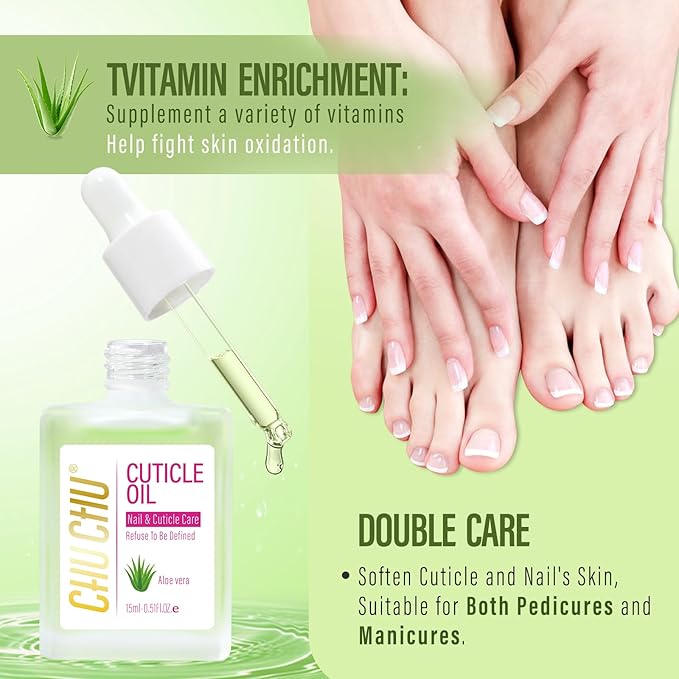 CHUCHU Cuticle Oil for Nails: Jojoba Nail Cuticle Oil for Repair and Strengthening Nails - Vitamin B & E Moisturizes Cuticle and Nail's Skin - Prevents Hangnails and Chapped 15ML Aloe