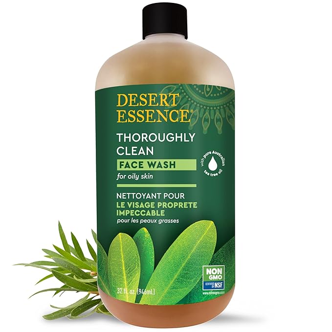 Desert Essence Thoroughly Clean Face Wash - Original - 32 Fl Oz - Pack of 2 -Tea Tree Oil -For Soft Radiant Skin - Gentle Cleanser - Extracts Of Goldenseal, Awapuhi, & Chamomile Essential Oils