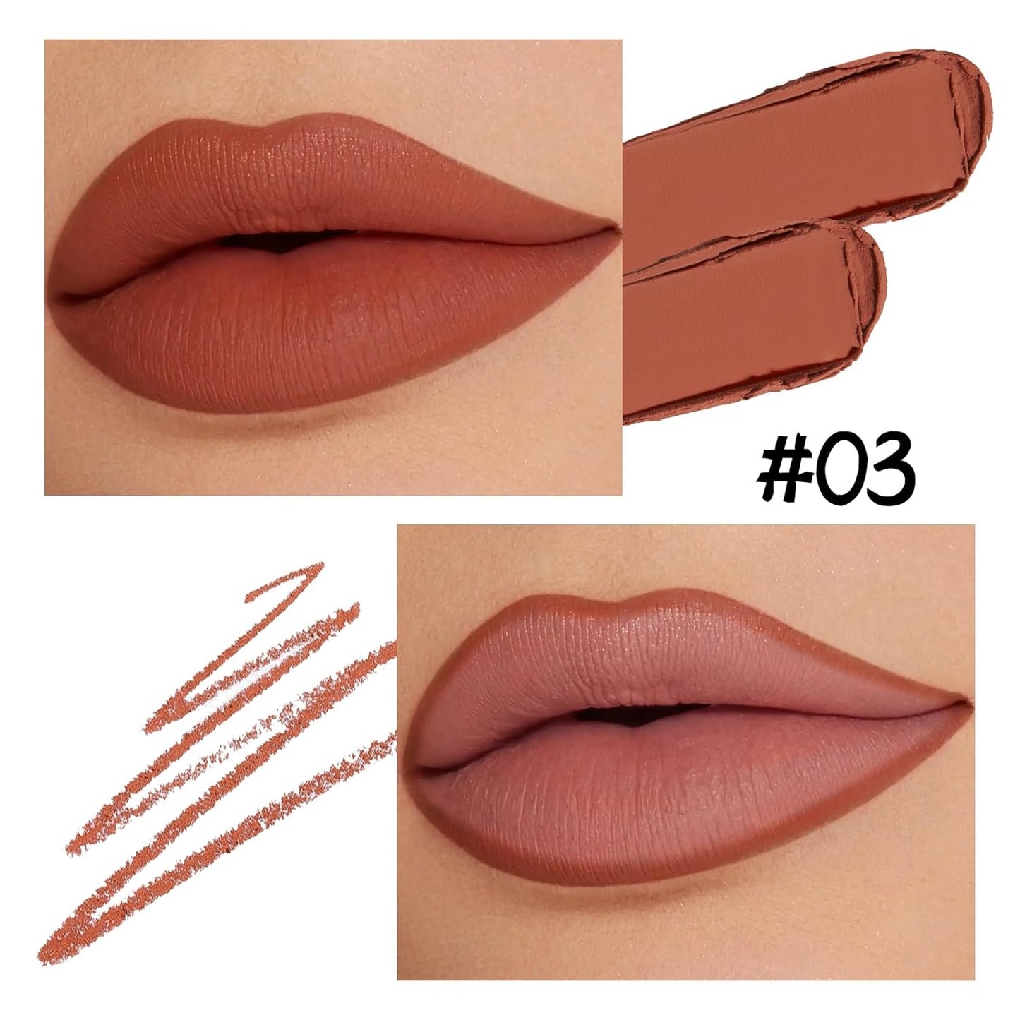 Boobeen Double-ended Lipstick Lip Liner Makeup Velvet Lipgloss Lipstick, Creamy Lip Pencil for Women Matte Long-lasting Matte Satin Finish, Nourishing and Non-fading